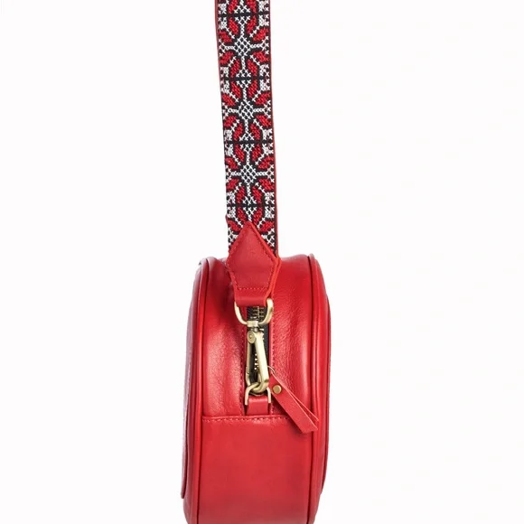 New! 🎈🎈🎈🎈🎈🇺🇸- Red leather bag with Palestinian embroidery strap